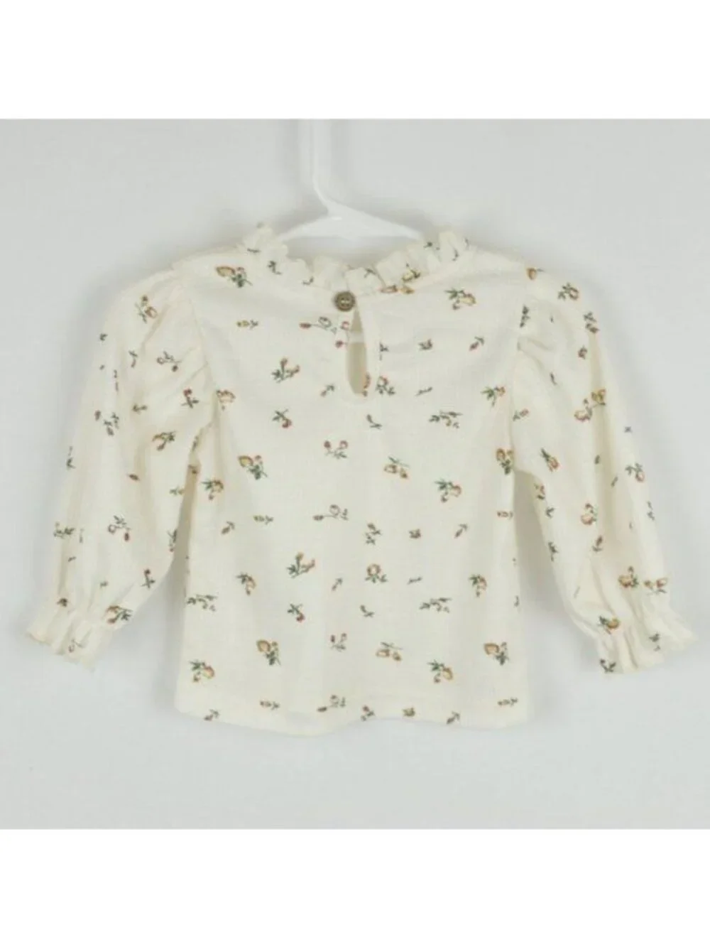Unbranded Infant Size 6-9 Months Cream Floral Waffle Knit Long Sleeve Blouse